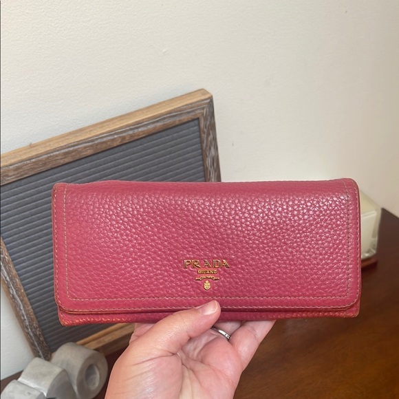 Prada Handbags - Authentic Prada pink pebble Leather Wallet